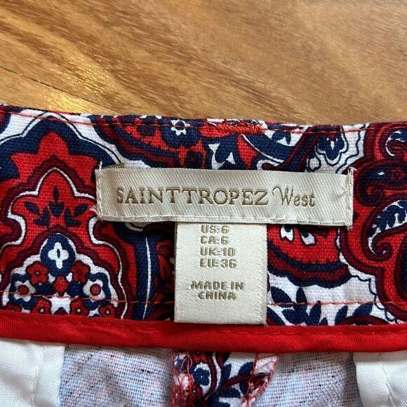 Saint Tropez West Paisley Red White Blue Denim Shorts US 6 - Picture 4 of 8